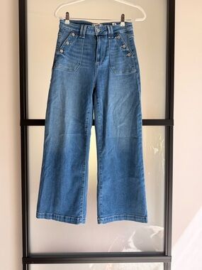 PAIGE High Rise Wide Leg Jeans | Sailor Button Detail | Size 27